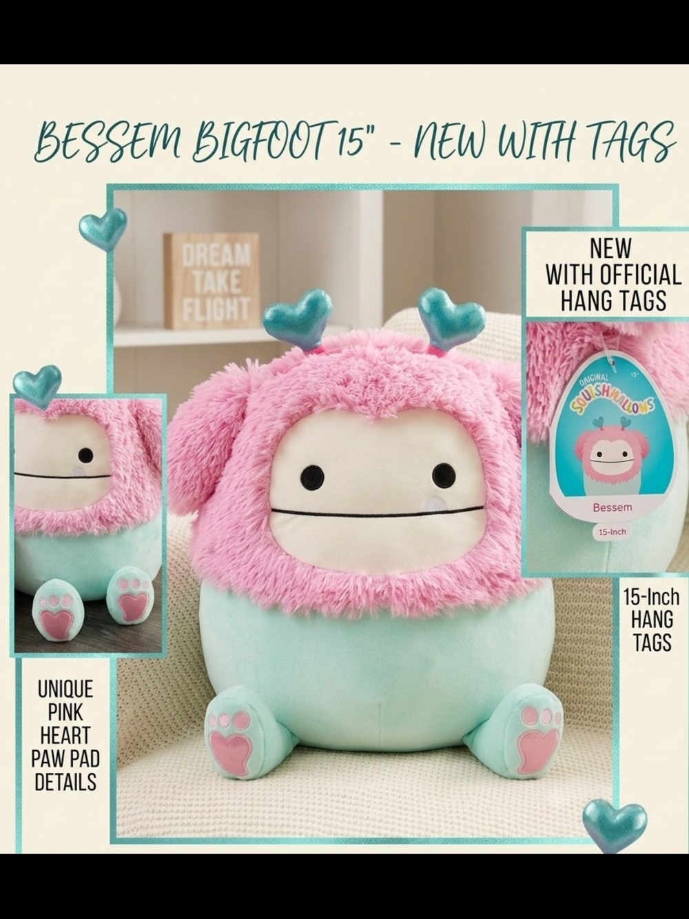 Squishmallows Bessem 15" Plush - Pink & Mint